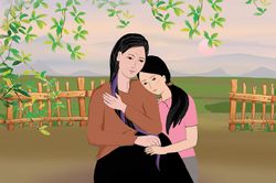 Mẹ ngồi vấn tóc