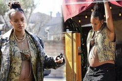 Bà bầu tỷ phú Rihanna phanh áo lộ nội y 'bỏng mắt'