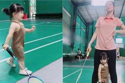Bé Winnie nhà Đông Nhi thể hiện kỹ năng đánh cầu lông siêu ngầu khi thách đấu với mẹ