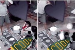 Phẫn nộ clip người chồng, người cha to cao bưng cả mâm cơm quăng thẳng vào mặt vợ và đàn con thơ