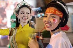 Bắt gặp Hoa hậu Thùy Tiên đội mũ bảo hiểm 'đi bão' mừng U23 Việt Nam