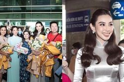 Hoa hậu Thùy Tiên diện áo dài ánh bạc đón Chủ tịch MGI và Top 10 Miss Grand Thailand 2022