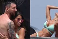 Bà xã Messi 'bốc lửa' với bikini, ôm ấp danh thủ Argentina trên du thuyền
