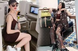 Ngắm thời trang sân bay 'sặc mùi tiền' của Lệ Quyên: Outfit xuề xòa cũng phủ kín hàng hiệu