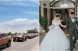 Đám cưới 'trội' nhất Nghệ An, chú rể chơi lớn dùng hơn 30 xe bán tải đi đón dâu