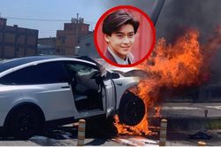 'Tiểu Thiên Vương' Lâm Chí Dĩnh và con trai gặp tai nạn, đầu xe ô tô bốc cháy dữ dội