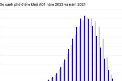 Khác biệt phổ điểm khối A01 năm 2022
