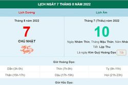 Xem lịch ngày 7 tháng 8 năm 2022 là ngày tốt hay xấu?