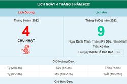 Lịch âm 4/9, xem lịch Chủ nhật ngày 4 tháng 9 năm 2022 là ngày tốt hay xấu?