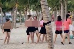 Xác minh clip nhóm nữ du khách để ngực trần vui chơi trên bãi biển