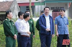 Phó Chủ tịch UBND tỉnh Lê Đức Giang kiểm tra thực tế tình trạng biển xâm thực tại xã Hoằng Phụ