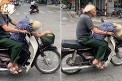 Sự thật hình ảnh cụ ông chở cụ bà ngủ gục trên xe máy khiến dư luận xôn xao