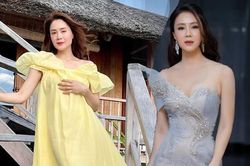 Hồng Diễm diện váy xẻ táo bạo