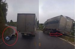 Kinh hoàng cảnh xe tải vượt ẩu trên đèo quanh co, suýt lao xuống vực