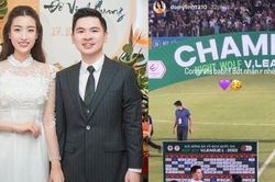Hoa hậu Đỗ Mỹ Linh lần đầu lộ diện sau đám cưới, mừng đội bóng của ông xã vô địch