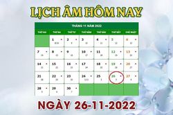 Lịch âm 26/11 - Tra cứu lịch âm hôm nay thứ 7 ngày 26/11/2022