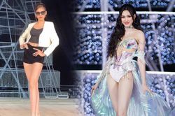 Đỗ Thị Hà diện đồ tắm cách điệu lấp lánh ánh kim
