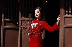 Hoa hậu Nông Thúy Hằng đẹp hiện đại và sắc sảo với áo dài nhung cách điệu ngày Tết