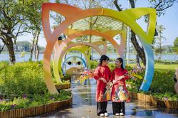 Linh vật 'gia đình mèo sum vầy' ở Huế dịp Tết