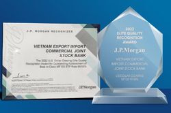 Eximbank tiếp tục nhận giải thưởng Chất lượng thanh toán quốc tế xuất sắc năm 2022 do ngân hàng JP Morgan trao tặng