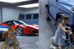 Netizen 'lóa mắt' trước khoảnh khắc con gái Cường Đô La tập đạp xe bên dàn siêu xe