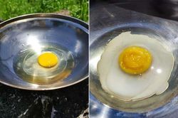 Nắng nóng khiến trứng chín trên chảo đặt ngoài trời
