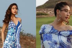 Hoa hậu Lương Thùy Linh bay bổng trong các thiết kế sử dụng họa tiết gốm sứ Bát Tràng