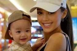 Dianka bế con trai lần đầu lộ rõ mặt