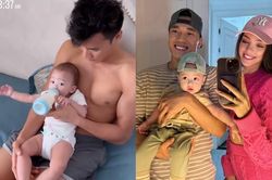 Bùi Tiến Dũng khoe cơ bắp lúc chăm con