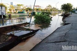 Sóc Trăng: Sạt lở nhấn chìm 50m bờ kè bê-tông xuống kênh