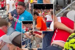 Khó tin khi hai CĐV Arsenal ẩu đả, gây náo loạn trong trận thua của 'Pháo thủ' trước MU