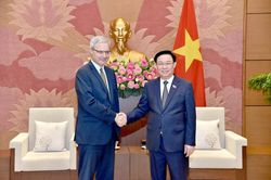 Chủ tịch Quốc hội Vương Đình Huệ tiếp Đại sứ Cộng hòa Pháp Nicolas Warnery