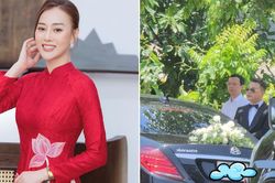 Đám hỏi Phương Oanh - Shark Bình: Vệ sĩ dùng ô che kín, chú rể bước xuống từ Maybach
