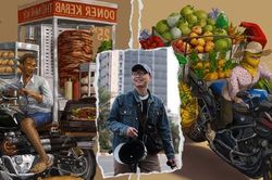 Bộ đôi họa sĩ khắc họa Việt Nam 'chất chơi': Người bán hàng rong bên xe phân khối lớn