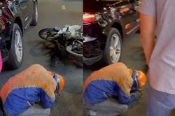 Tông vào đuôi xe Porsche, nam shipper quỳ sụp xin lỗi trong bất lực