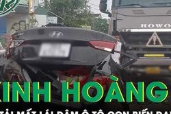 Xe ô tô con biến dạng sau va chạm kinh hoàng với xe tải, may mắn 3 người chỉ bị thương