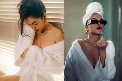 Phạm Quỳnh Anh khoe vòng một 'điểm 10' với áo choàng tắm