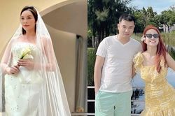 Lý Nhã Kỳ thử váy cưới, Vân Hugo vui vẻ bên chồng