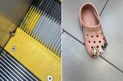 Bé gái gãy ngón chân khi đi thang cuốn vì loại dép này