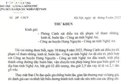 Phó Thủ tướng Chính phủ gửi Thư khen các đơn vị thuộc Công an tỉnh Nghệ An triệt phá thành công đường dây buôn bán, vận chuyển trái phép hàng hóa