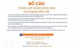 SHB thành lập chi nhánh mới tại Bến Tre