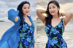 NSND Thu Hà tuổi 54 tự tin diện áo tắm khoe vóc dáng 'đồng hồ cát'
