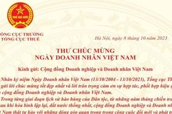 Tổng cục trưởng Tổng cục Thuế gửi Thư chúc mừng ngày Doanh nhân Việt Nam