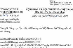 Cục Thuế Nghệ An đề nghị thu hồi giấy phép khai thác khoáng sản một doanh nghiệp