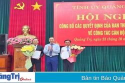 Công bố các quyết định của Ban Thường vụ Tỉnh ủy về công tác cán bộ