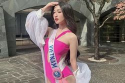 Phương Nhi tiết chế mặc hở ở Hoa hậu Quốc tế