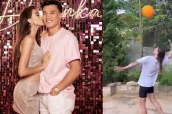 Vợ Tây của Bùi Tiến Dũng ghi điểm khi chơi bóng chuyền ở quê chồng với hình ảnh giản dị