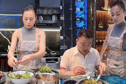 Phương Oanh khệ nệ bụng bầu làm salad 4 tiếng, mang tận bàn cho chồng: Shark Bình lộ điểm lạ