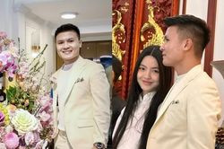 Cầu thủ Quang Hải diện suit trắng bảnh bao tới nhà Chu Thanh Huyền làm lễ dạm ngõ