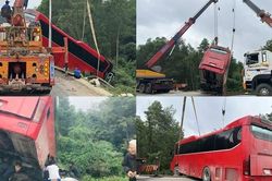 Xe khách mất lái đâm gãy hộ lan lao xuống vệ đường, 30 người thoát nạn